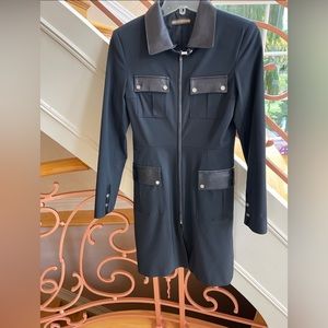 European Designer Long Coat w/ Genuine Leather Trim – Blue Deep EU 40 (US 6/8)